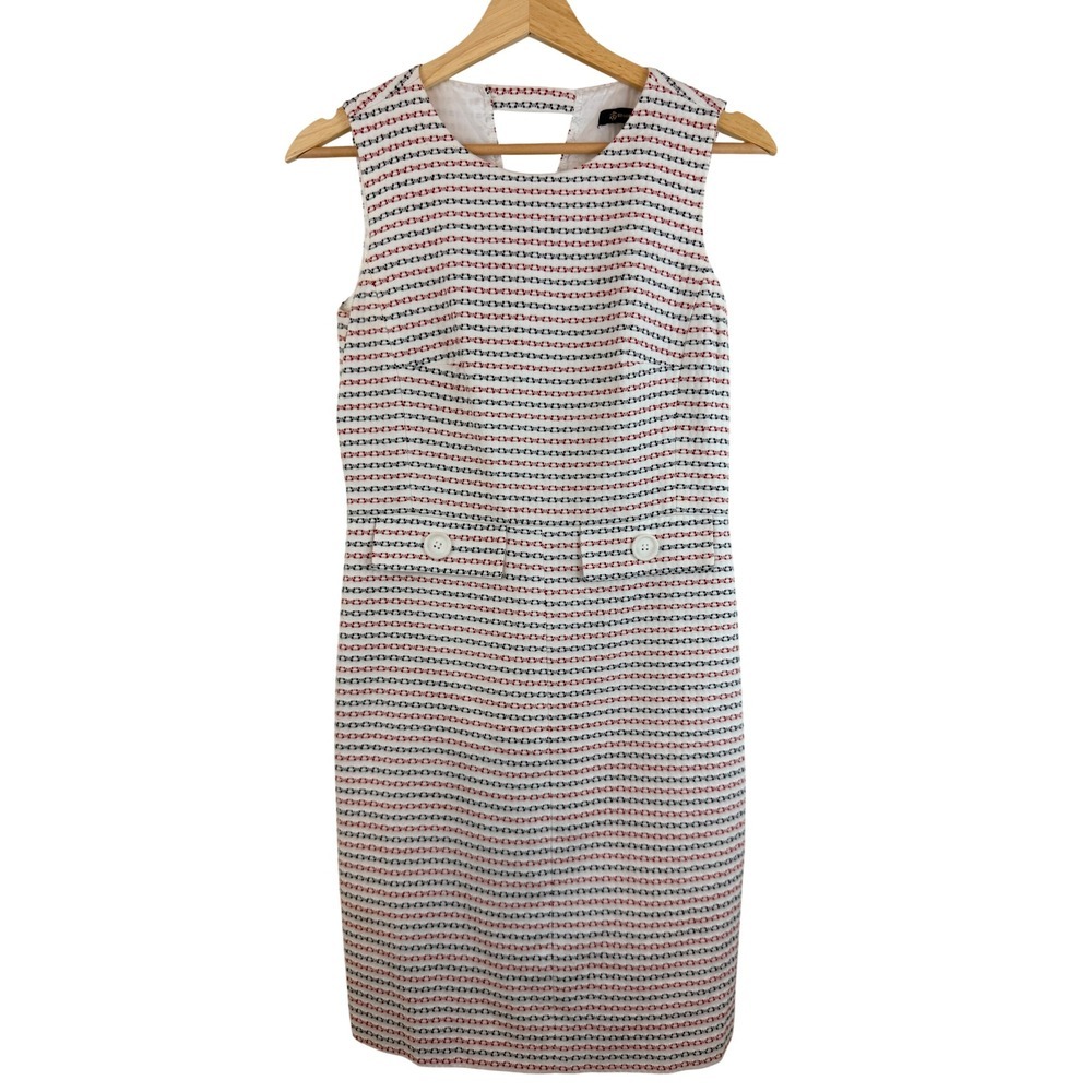 Preppy Mod Brooks Brothers White Red Blue Tweed Sleeveless Shift Dress Size 0 - Picture 6 of 11